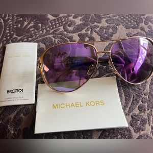 Michael Kors Chelsea Aviator Sunglasses Rose Gold with Purple Mirror